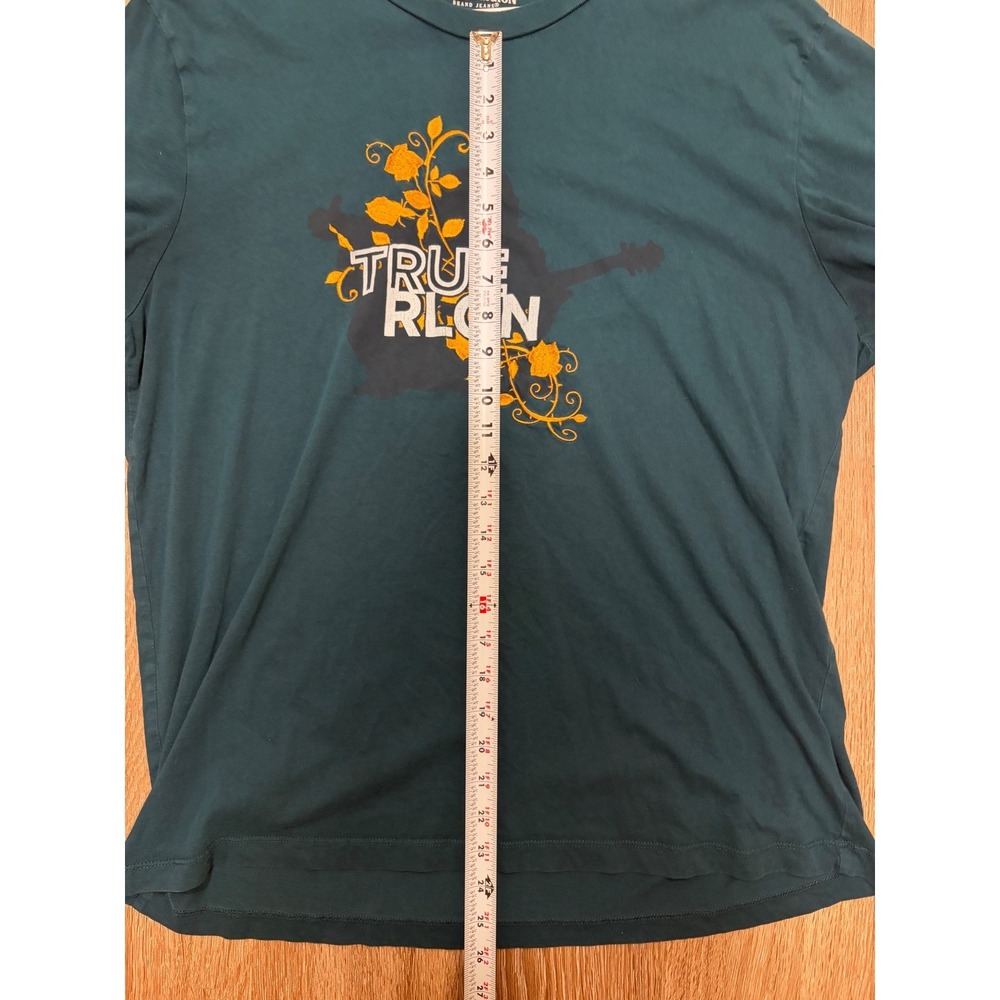 True Religion Mens 2XL Teal Green Graphic T-Shirt Guitar Floral Embroidered Tee - Picture 6 of 6